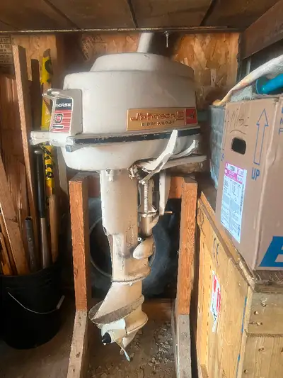 Old almost antique 10 hp Johnson outboard. Complete good condition. Stored in garage for years. Migh...