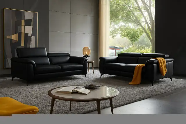 Genuine Real Leather Sofa and Loveseat with Adjustable Headrests in Couches & Futons in Vancouver - Image 6