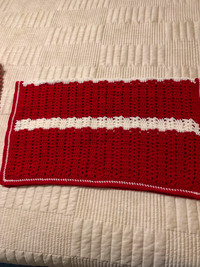 Lap blanket - Red and White -  31 “ x 42” - hand crocheted