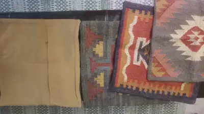Set of 4 Geometric Wool Jute Square Throw Pillow Covers, View more