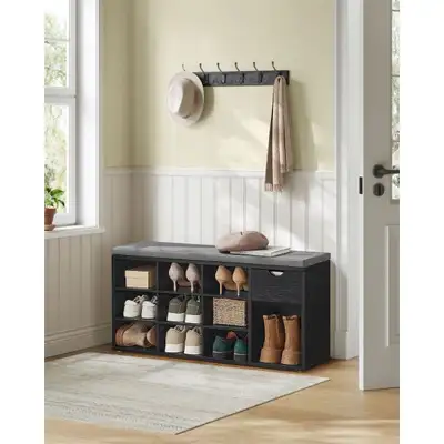 VASAGLE Storage Bench, Entryway Bench with Cushion, Drawer and Open Compartments, Bench with Storage...