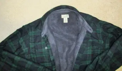 Nice thick fleece lined flannel Plaid Shirt Jacket….Size large tall. Upper covered chest pockets and...