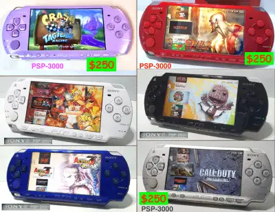 《2000 Model $220》Blue Black White 《3000 Model $250》 Purple Red Silver Black Sony PSP Playstation Por...