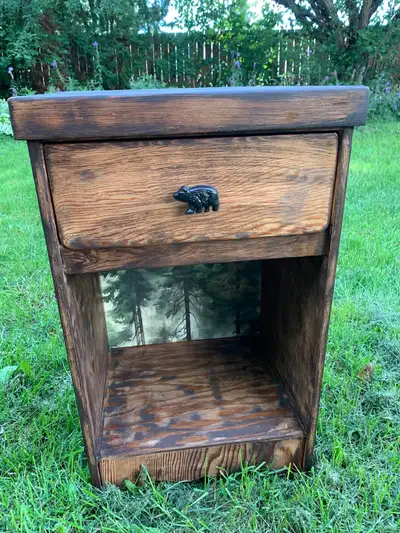 rustic one of a kind cabin bear side table cash only, View more