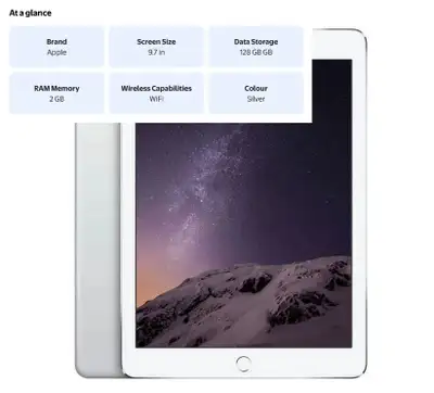 IPad Air 2 128GB 2Gb RAM 9.7-inch A8X chip Retina display 9 MP, View more