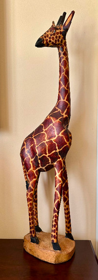 Vintage hand made carved wood Giraffe statue 24” tall