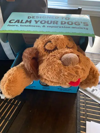 Calms a puppy so they’re not crying all night. Heartbeat sound and hot pad still brand new.