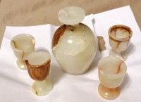 Natural Green Onyx Wine Cups & Bottle