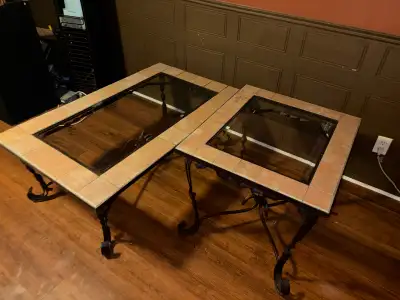 Wrought Iron Tile and Glass Coffee and End Table Set, View more