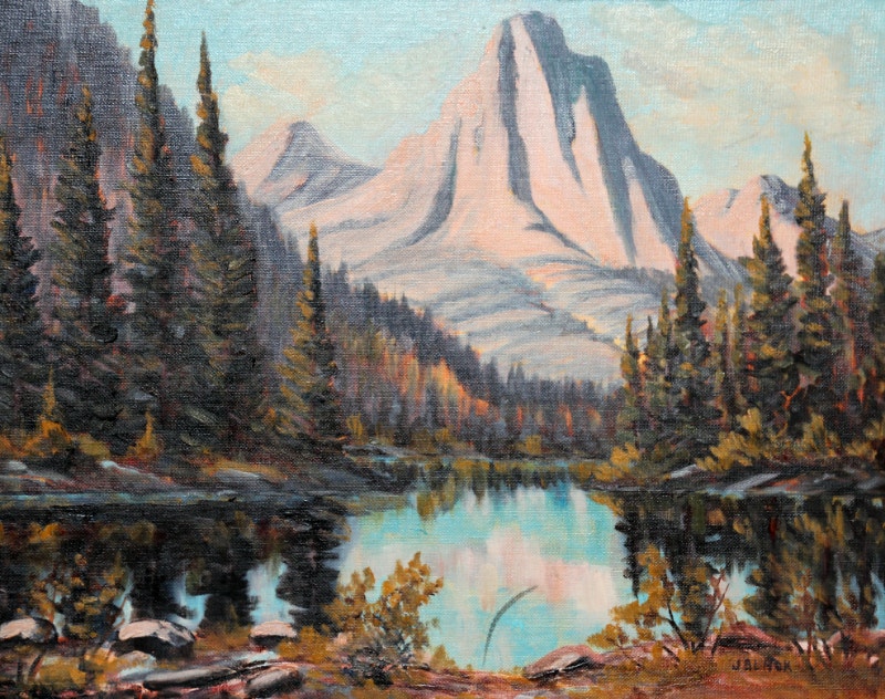 Oil Painting of Mountain & Forest Scene in Kananaskis, Alberta Arts