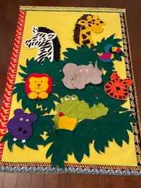 Hand Crafted Quilted Jungle Animal wall hanging quilt, 58”x39”, 