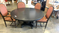 DINING TABLE - ROUND -SINGLE PEDESTAL - 6 STUDDED CHAIRS -