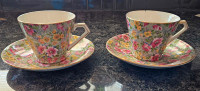 2 Antique Lord Nelson Briar Rose Teacup & Saucer 1940's - 1950's