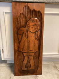 PRICE DROP!Gérard Trudel Carved Wood Folk Art Wall Decor of Girl