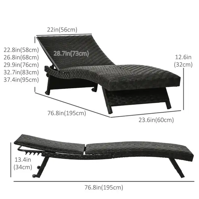 Rattan Outdoor Lounger Chair Recliner with 5-Level Adjustable Ba in Chairs & Recliners in Markham / York Region - Image 4