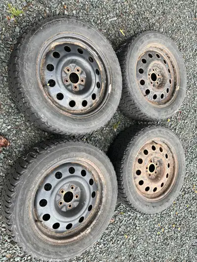 4 used winter tires on rims 225/60R18, with 6-7 mm tread depth. $150.00.