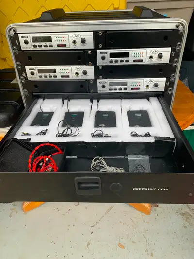 Peavey IEM system with custom Axe Music rack - 4 complete systems with transmitters and receivers. -...