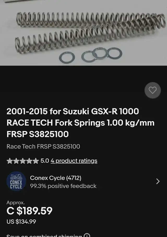 Race Tech Fork Springs FRSP S3825100 in Motorcycle Parts & Accessories in Mississauga / Peel Region - Image 4