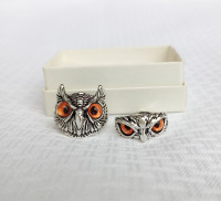 His/Hers Owl Rings -different eye colors available!