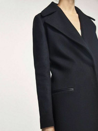 New Massimo Dutti (Zara) Black Leather Detail Wool Coat Size 6
