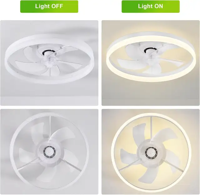 Leoezya Flush Mount Ceiling Fan with Light, 6 Speeds, LED Dimmab in Indoor Lighting & Fans in Mississauga / Peel Region - Image 5