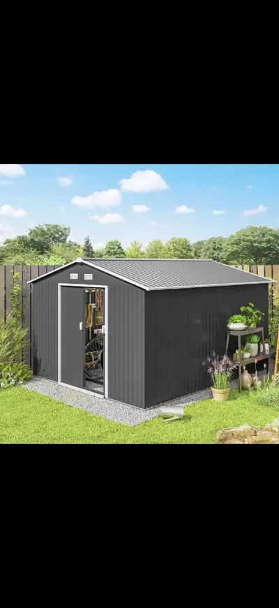 9' x 10.6' Garden Storage Shed w/ Foundation Kit Metal Tool, View more