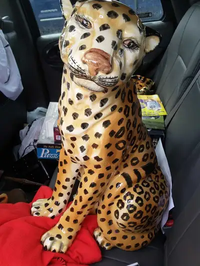 Vintage Ceramic LEOPARD CATS Mom & Baby African Animal Statue, View more