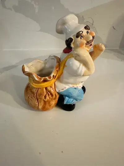 Ceramic chef toothpick holder can be used as kitchen decoration, table decoration, etc. 9" tall in g...