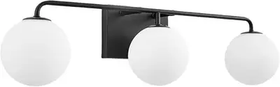 Black 3-Light Vanity Light – Globe Glass – Modern – New, View more