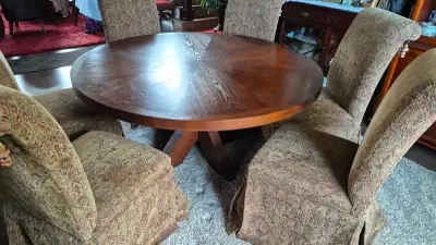 Moving sale furniture wood table, chairs, leather armchairs etc, View more