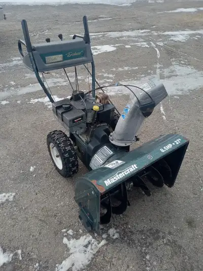 8.5 horsepower, 27 inch cut, electric start. This is posted for a friend. His # is (705)944-5540.
