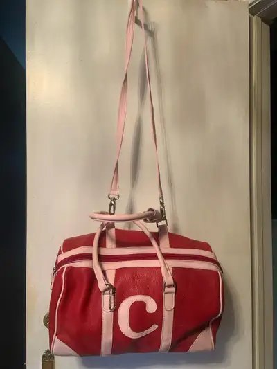 Red and Pink Initial “C” Travel Bag. Vintage Roots original Leather bag made in Toronto Ontario Cana...
