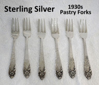 STERLING SILVER – YOGYA SILVER 835: Set of SIX 1930s Pastry Fork
