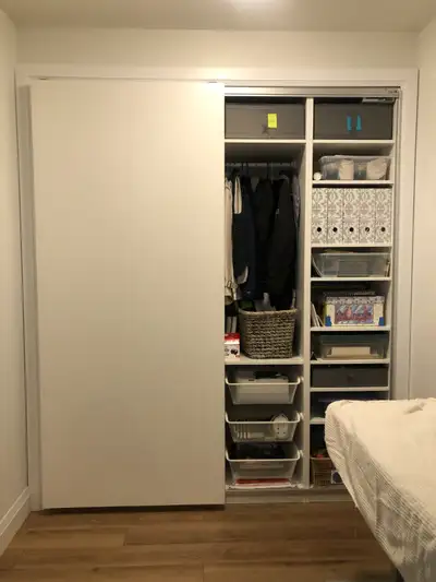 Pair of IKEA - HASVIK white sliding doors for PAX wardrobe system measuring 78 3/4" W x 92 7/8" H ,...