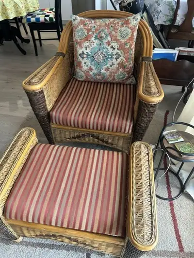 Wicker Chair and Footrest, View more