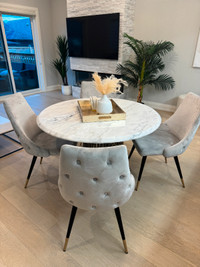 Marble Table and Velour Grey Chairs for Sale