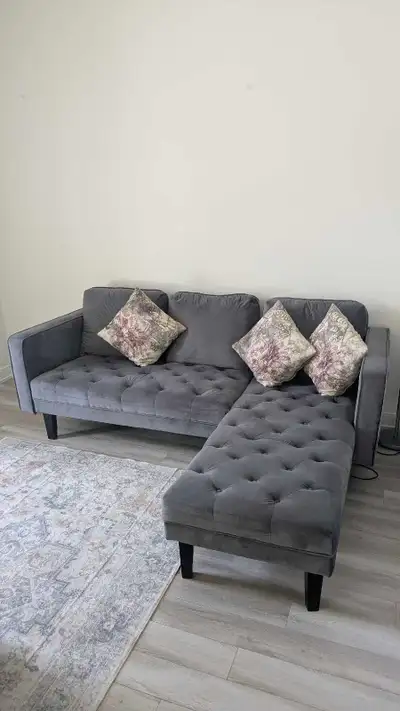 Structube dark gray velvet sofa. This sofa is in great condition and features comfortable velvet uph...
