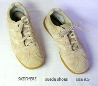 Skechers, Tan-Beige Retro Casual Suede Leather Lace-Up Shoes 9.5