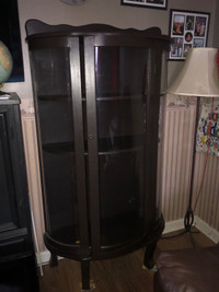 Antique oak curved glass China cabinet