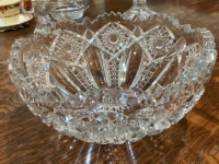 Mid Century Cut Glass Large Bowl and Platter