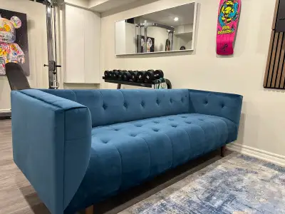 Blue Velvet Sofa Paid $649+Tax for it at https://www.structube.com/en_ca/loretta-midcentury-modern-v...