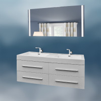 Glossy white double sink vanity set with LED mirror.  51x19"