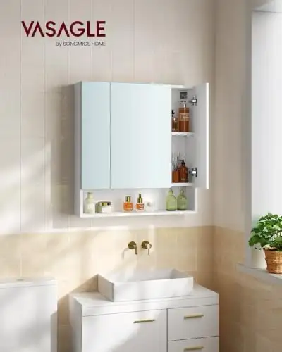 Bathroom Cabinet with Mirror Doors, Storage Unit, Wall Mirror, O, View more