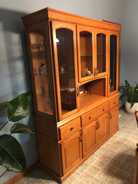 Oak china cabinet with display lights