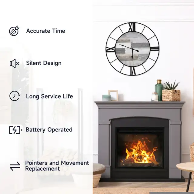 32 Inch Large Wall Clock. Black and Wood Grain Color. in Other in Markham / York Region - Image 7