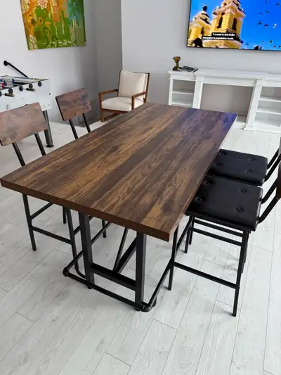 Ensemble Table Haute Style Industriel + 4 chaises, View more