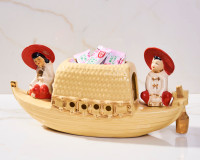 Rare 1950s chalkware Asian boat with candy tray lamp