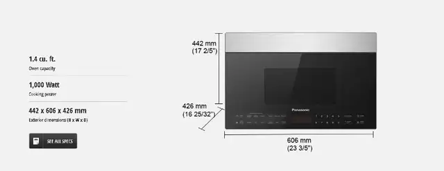 Now Microwave 1.4Cu.FT Panasonic Over-the-range NNSG138S in Microwaves & Cookers in Mississauga / Peel Region - Image 3