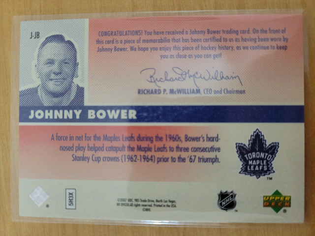 JOHNNY BOWER RELIC CARD PLUS BOX TOPPER in Arts & Collectibles in City of Toronto - Image 2