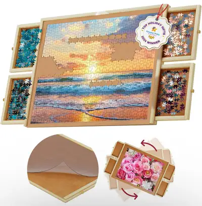 1000pc Wooden Jigsaw Puzzle Board Table w/ 4 Drawers & Rotating Base Description: Organize and enjoy...